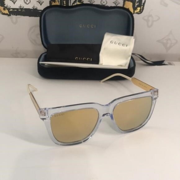 New Authentic Gucci GG0976S 004 Crystal Gold Mirror Oversized Sunglasses - Picture 6 of 11